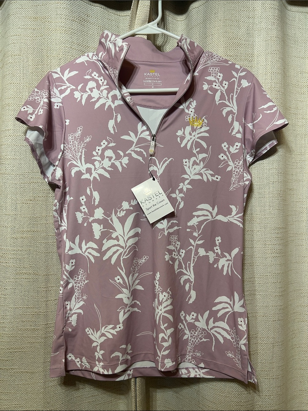 Kastel Denmark Women's Mauve Floral Short-Sleeve Zip Polo